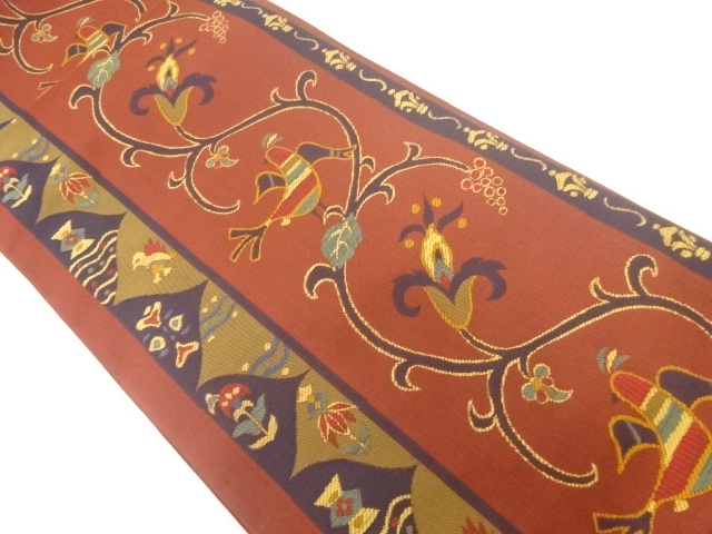JAPANESE FUKURO OBI / WOVEN FLOWER & BIRD